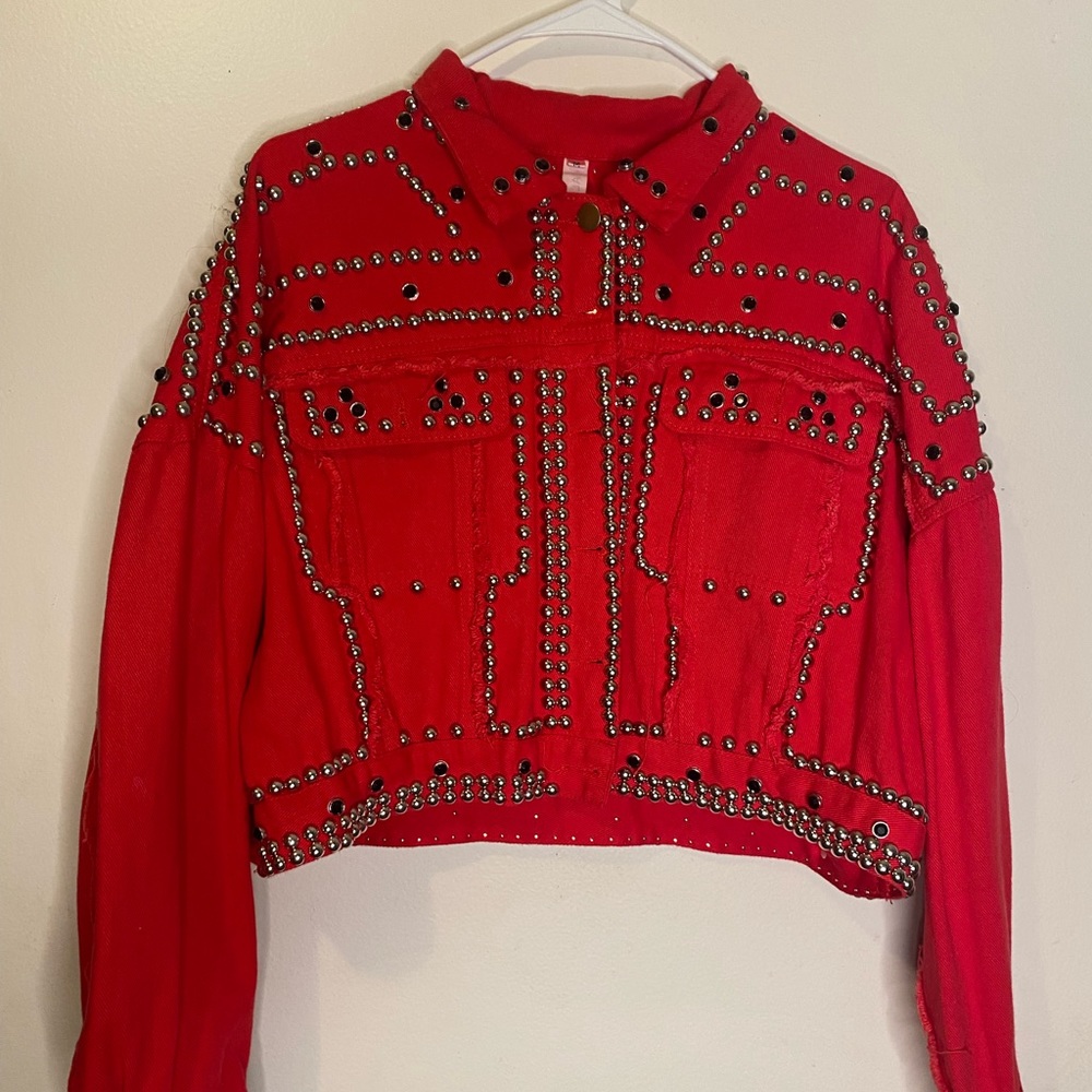 Red Akira Studded Denim Jacket
